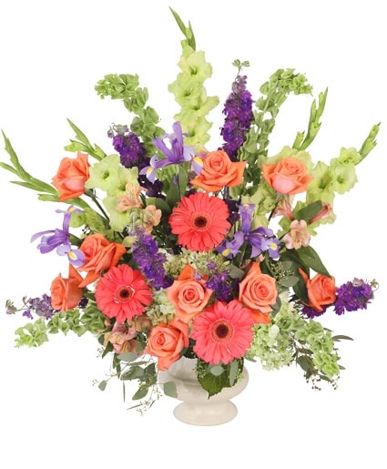 Bittersweet Evening Bouquet with orange, purple, and green flowers by Studley Flower Gardens