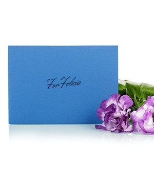 Full sized blue greeting card for message upgrade by Studley Flower Gardens