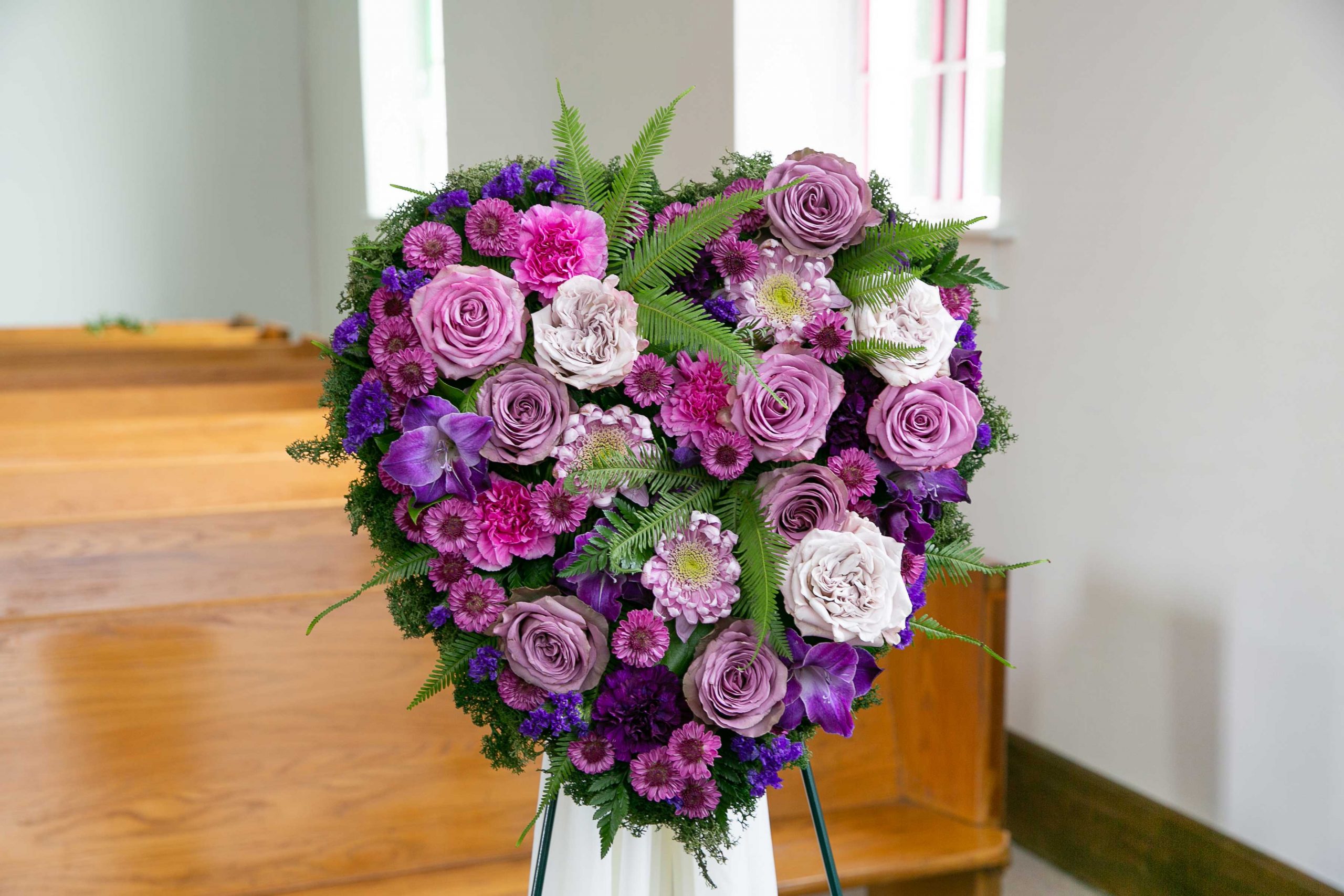 Profound Loyalty Bouquet heart-shaped lavender and pink flowers by Studley Flower Gardens