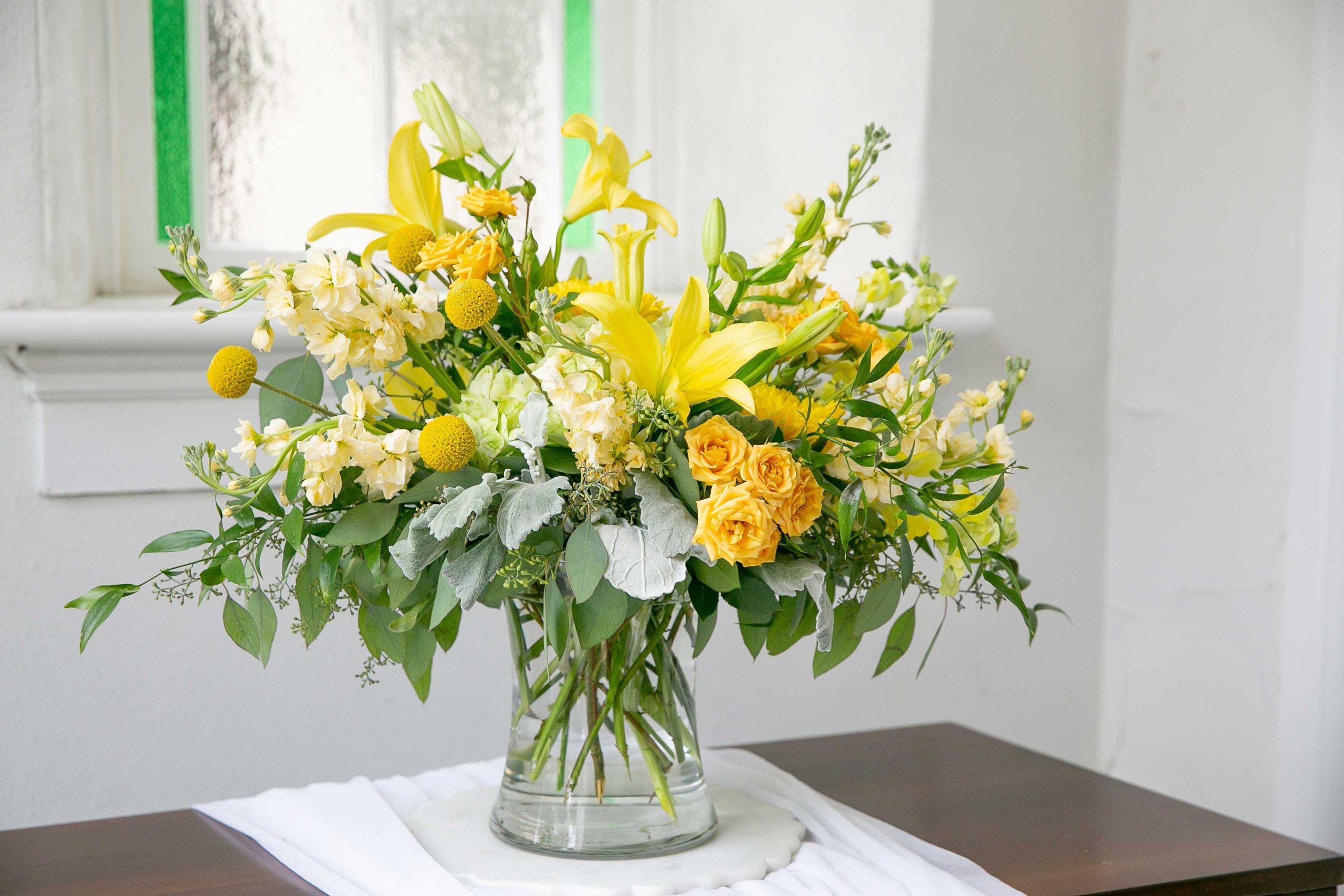 Sincere Farewell Bouquet with golden garden flowers by Studley Flower Gardens