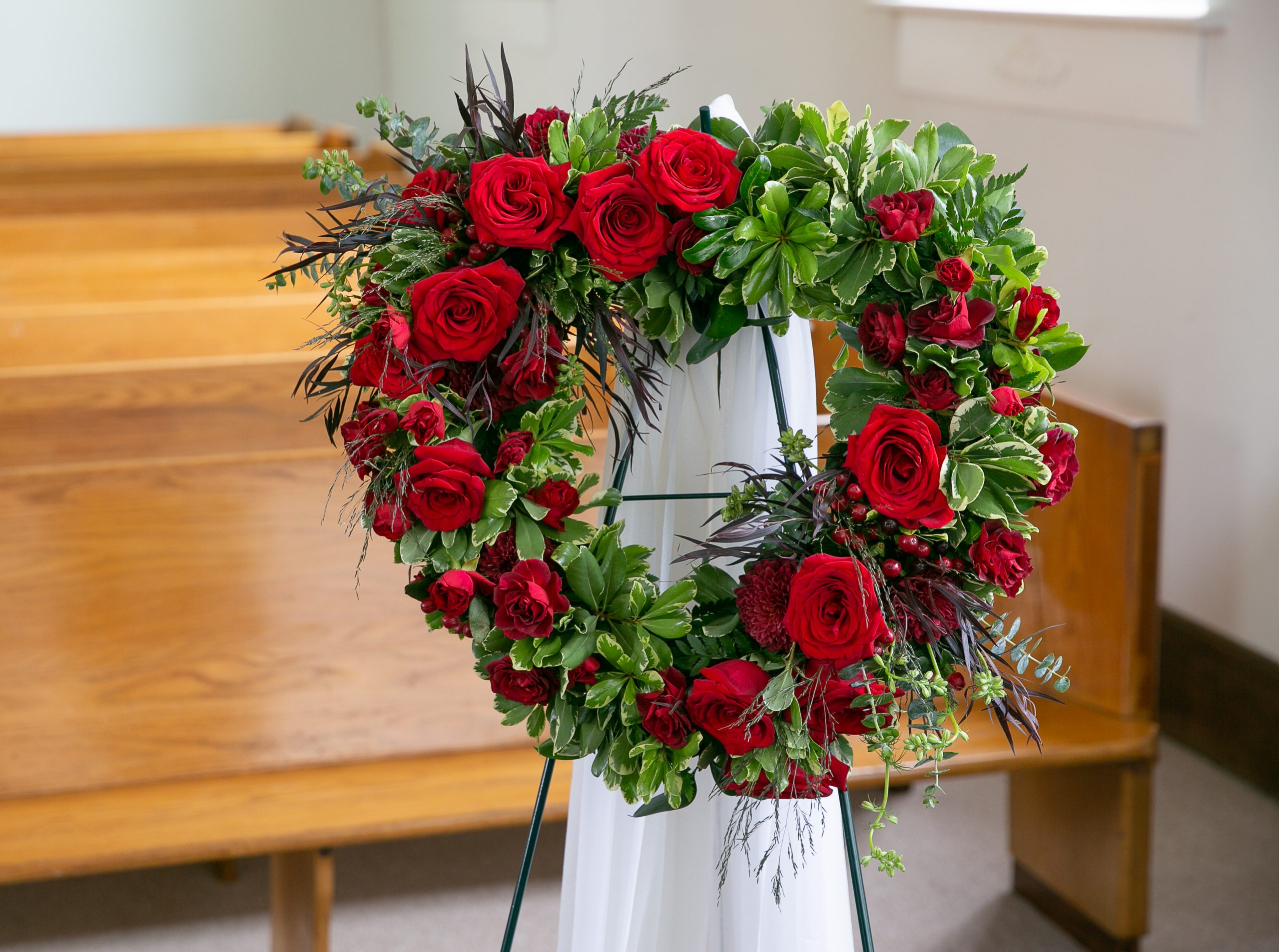 Timeless Memory Bouquet with red heart-shaped blooms by Studley Flower Gardens